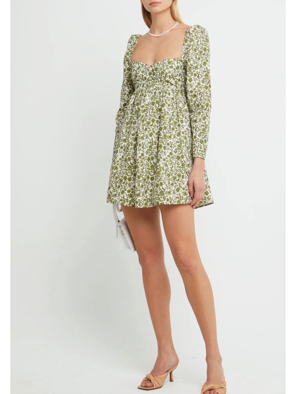 NWT Kourt By Few Moda Monroe Long Sleeve Cotton Mini Dress Size 4 Green Floral